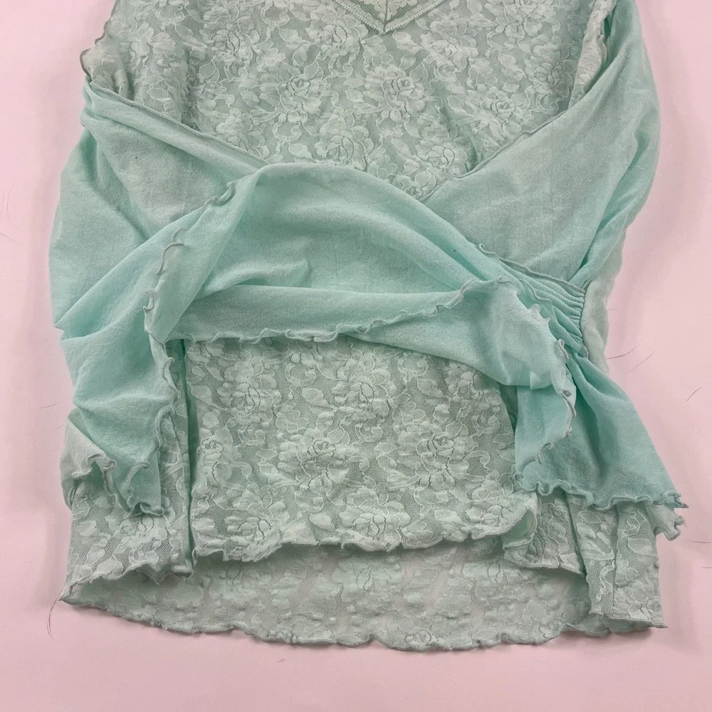 Vintage Y2K Hanky Panky Light Blue Lace Wrap Blouse - Picture 7 of 8